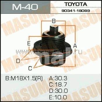 Пробка масляного поддона Toyota Masuma M_40 18*1.5мм (с магнитом) с кольцом