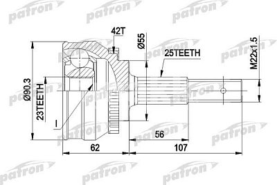 ШРУС наружный NISSAN ALMERA SUNNY 25x55x23 c ABS:42T PCV1275 PATRON