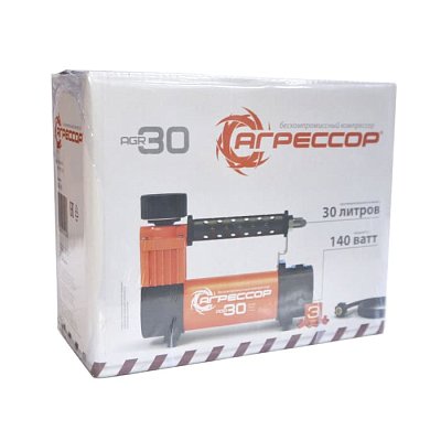Компрессор 30л/мин 140W 7Атм 12V шланг с переходником Агрессор AGR-30