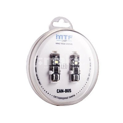 Автолампа W5W 12V T10 3Вт 89Om, 5000К (2шт) белый свет CAN-BUS MTF