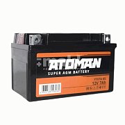 Мото аккумулятор ATOMAN Super AGM 12V 7Aч (YTX7A-BS) сухозаряженный с электролитом в комплекте