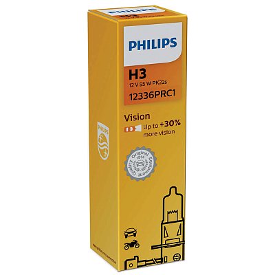 Автолампа H3 12V 55W PK22s Philips Vision+30%