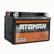 Мото аккумулятор ATOMAN Super AGM 12V 9Ah (YTX9-BS) сухозаряженный с электролитом в комплекте