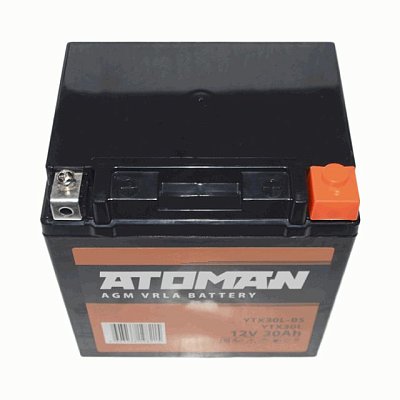 Мото ATOMAN AGM 12V 30Aч (YТX30L-BS, YTX30L) о/п д*ш*в 16,8*12,6*17,6 см (2шт/уп)