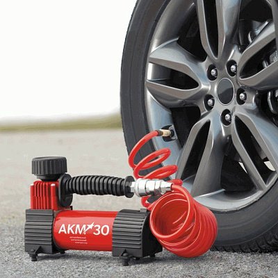 Компрессор 30л/мин 150W 12V 7Атм металлический поршень, в компл 3 насадки AUTOPROFI  AKM-30
