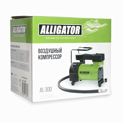 Компрессор  28л/мин 105W 12V металл переходник для накачивания, сумка, спонж ручка АЛЛИГАТОР AL-300