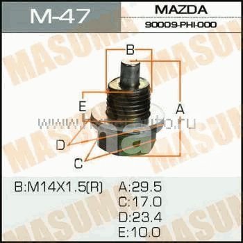Пробка масляного поддона Isuzu Honda K20A Masuma M_47 14*1.5мм (с магнитом) с кольцом