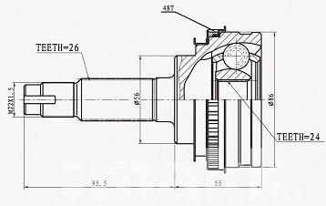 ШРУС наружн 26x56x24 с ABS:48T Toyota: Corolla/Picnic/Rav 4 PCV1351 PATRON