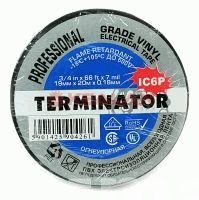 Изолента ПВХ 20м 19мм Terminator огнеупорная самозатух черная IC6P Премиум (10шт/уп)