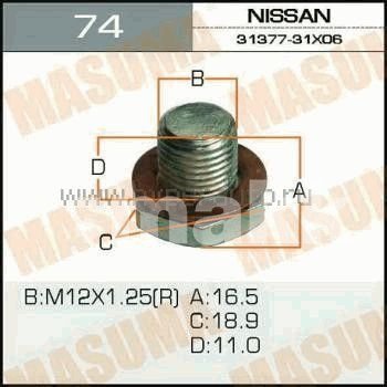 Пробка масляного поддона Nissan A/T CUBE.Z11 Masuma Ms.b_74 12*1.25мм 40030