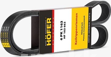 Ремень поликлиновой 6PK1163 Fiat Ducato 3.0D, Citroen Jumper, Peugeot Boxer 3.0D HF 103 662 Hofer