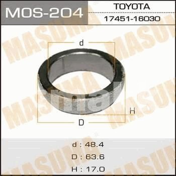 Кольцо глушителя Toyota 1ZZFE,1AZFSE '98- 4A,7A 48.4*63.6*17 металлоасбестовое MoS-204 MASUMA