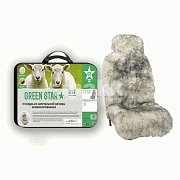 Накидка на сиденье белая с серыми перьями GS натуральная овчина длинный мех 1 шт