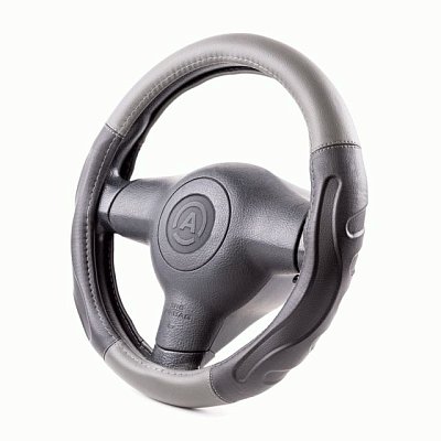 Оплётка  экокожа черн/т.серый 2 вставки под хват Autoprofi 10шт/уп AP-1946 BK/D.GY (M)