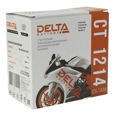 Мото аккумулятор DELTA 12В 14Ач (YTX14-BS, YTX14H-BS, YTX16-BS, YB16B-A) п/п
