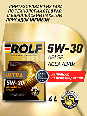 Масло моторное ROLF ULTRA 5W30 синт. API SP ACEA A3/B4 4л металл Акция 4л+1л