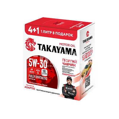 Масло моторное TAKAYAMA Adaptec 5W30 синт. API SN/CF ACEA C3 4л металл АКЦИЯ 4л+1л