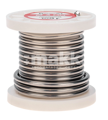 Припой ПОС-61, 100 г, 3 мм, без канифоли, катушка (олово 61%, свинец 39%) REXANT 