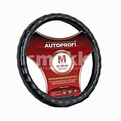 Оплетка нат.кожа черная Autoprofi глянец ребрист 25шт/уп AP-765 BK (M)