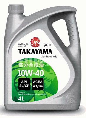 Масло моторное TAKAYAMA 10W40 п/синт. API SL/CF АСЕА А3/В4  4л пластик