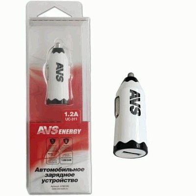 Автомобильное ЗУ USB 1А AVS UC-311 белый 1200мA