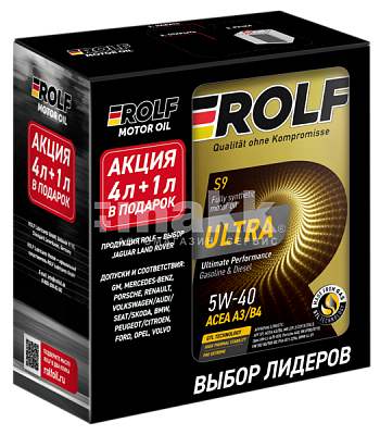 Масло моторное ROLF ULTRA 5W40 синт. API SP ACEA A3/B4  4л металл Акция 4л+1л