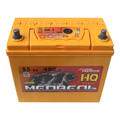 Аккумуляторная батарея 55 Ач Медведь (65B24R) VLA Ca/Ca п/п тонкие клеммы 23,7*12,8*22,2