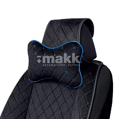 Подушка "косточка" алькантара с контрастн. прострочкой чер/синий 30*20см AUTOPROFI ALC-100NP BK/BL