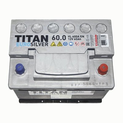 Аккумуляторная батарея 60 Ач Титан Euro Silver о/п низкий 24,2*17,5*17,5