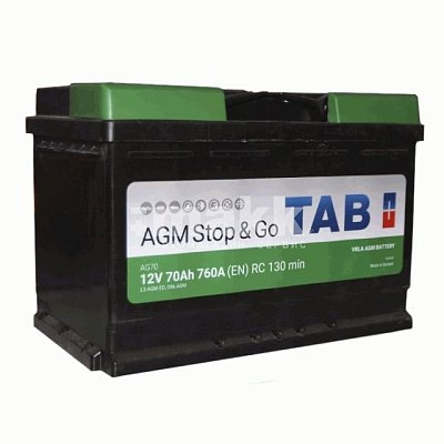 Аккумуляторная батарея 70 Ач Tab ECODRY Stop&Go AGM о/п (213070) 27,8*17,5*19