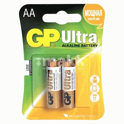 Батарейка АА LR6 GP ULTRA ALKALINE 15AUA21-2CRSBC2 BL-2 (2шт/бл) 
