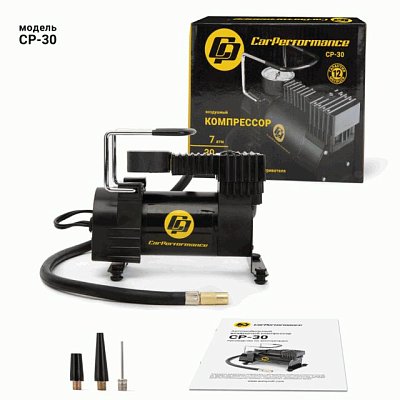Компрессор  30л/мин 140W 12V металлический поршень, в компл 3 насадки Car Performance CP-30