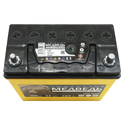 Аккумуляторная батарея 55 Ач Тюменский медведь (65B24L) LA о/п тонк.кл. 23,8*12,9*22,7