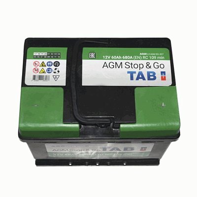 Аккумуляторная батарея 60 Ач Tab Ecodry Stop&Go AGM о/п (213060) 24,2*17,5*19