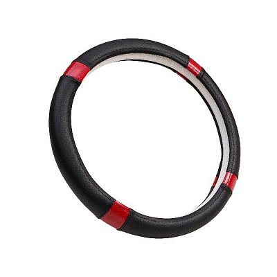 Оплетка комбинированная экокожа, черная с красными вставками Green Star (М)