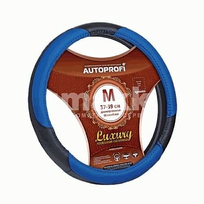 Кожаная оплётка рулевого колеса AP-1010 BK/BL (M)