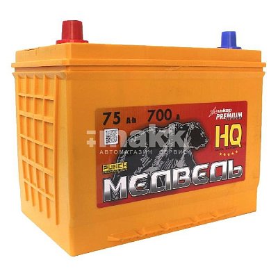 Аккумуляторная батарея 75 Ач Медведь (90D26R) VLA Ca/Ca п/п 26,0*17,3*22,0