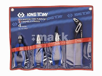 Набор пассатижей, плоскогубцев и бокорезов, 4 предмета King Tony 42104GP01