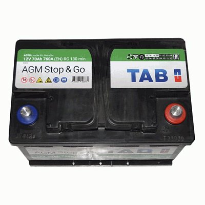 Аккумуляторная батарея 70 Ач Tab ECODRY Stop&Go AGM о/п (213070) 27,8*17,5*19