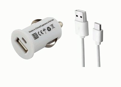 Автомобильное ЗУ USB 1А + кабель Type-C USB 2.0 Continent белый ZA10-191WT /Sc1