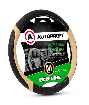 Оплетка экокожа прем.черный/бежевый Autoprofi Eco-Line со вставками 25шт/уп EL-2504 BK/BE (M)