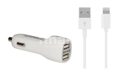 Автомобильное ЗУ USB*2 2А + кабель 8Pin iPhone 5/6/7/8/X Continent белый ZA20-292WT /Si1(3)