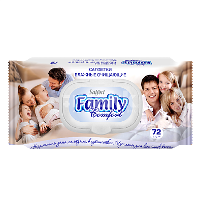 Салфетки влажные 72шт антибактериальные Family Comfort с пластиковым клапаном (20 уп/кор) 30363