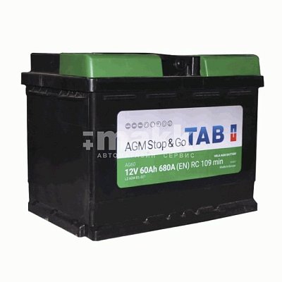 Аккумуляторная батарея 60 Ач Tab ECODRY Stop&Go AGM о/п (213060) 24,2*17,5*19