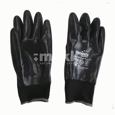 Перчатки нейлон нитрил покрытие черные полный облив Manipula Нитрософт плюс 85гр. р-р 9