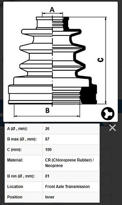 Пыльник ШРУСа Nissan Murano Z50/NZ50 внутр. 2002-2008 CD22026 JIKIU