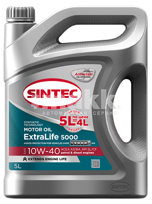 Масло моторное SINTEC EXTRALIFE 5000 п/с 10W40 SL/CF A3/B4 5л Акция 5л по цене 4л