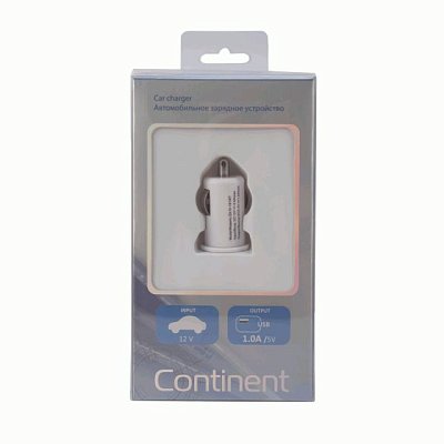 Автомобильное ЗУ USB 1А + кабель Type-C USB 2.0 Continent белый ZA10-191WT /Sc1