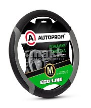 Оплетка экокожа прем.черный/т-серый Autoprofi Eco-Line со вставками 25шт/уп EL-2504 BK/D.GY (M)