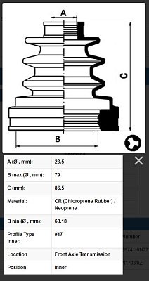 Пыльник ШРУСа NISSAN Primera P12 внутр. 2001-2007 CD22001 JIKIU